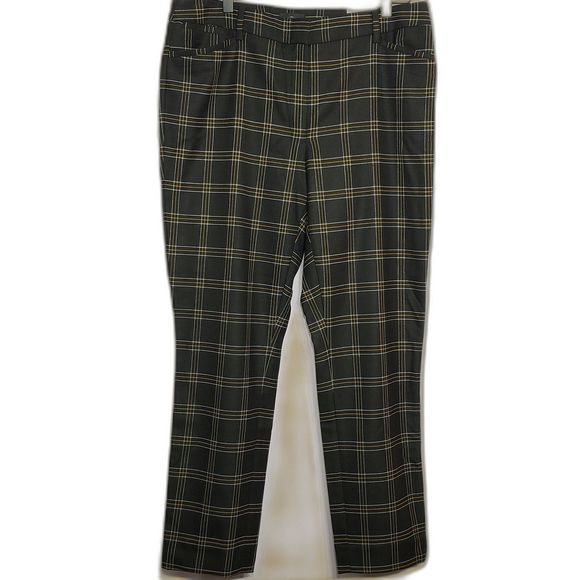 NWT WHBM Slim Ankle Pant Size 10 Black, White, Marigold Plaid - Picture 1 of 14